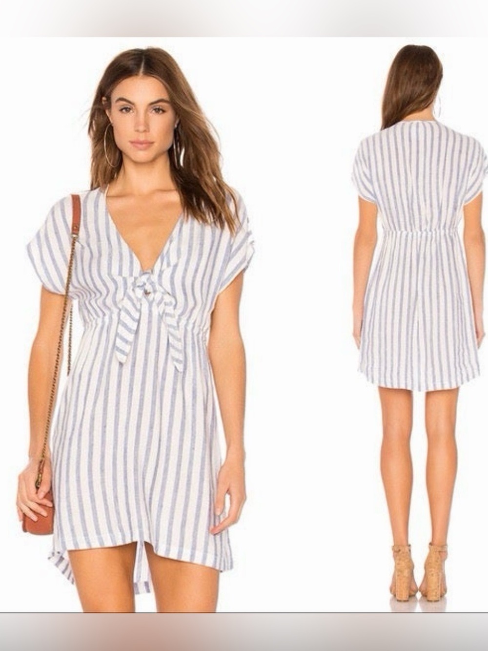 Rails Womens Charlotte Tie Linen Mini Dress Grenadines Stripe Blue White Sz S